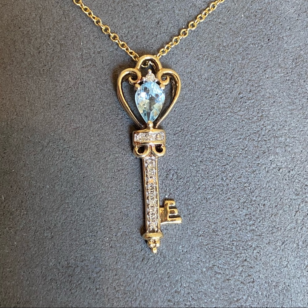 Gem stone diamond key pendant